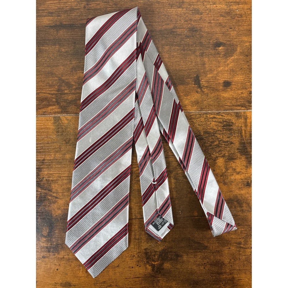 Ermenegildo Zegna Silk Cotton Striped Tie Silver Burgundy Grey Made in Italy